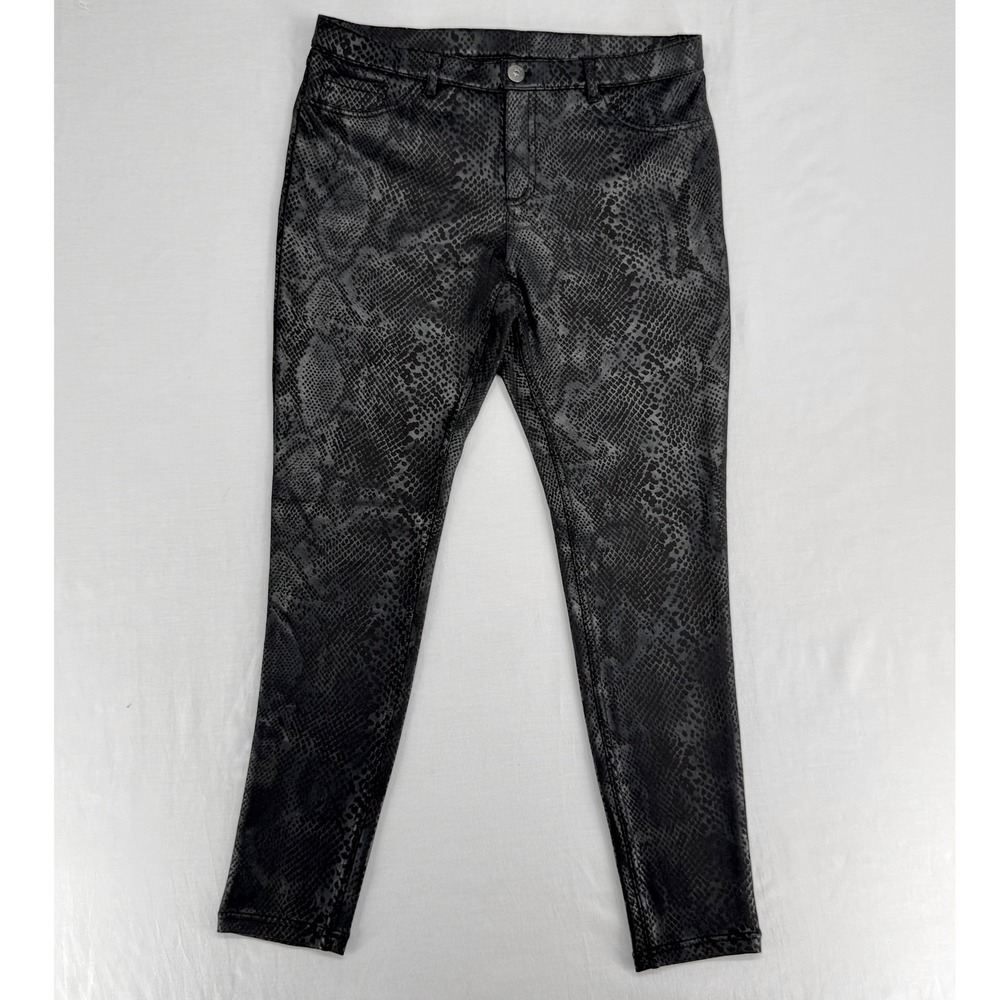 HUE Womens Black Snakeskin Print Leggings High Rise Stretch Pants Size Medium